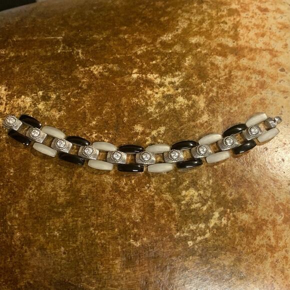 Judith Ripka Bracelet Sterling Silver, Black Onyx, MOP, and CZ Hinged 7.75 Inch - Picture 7 of 11